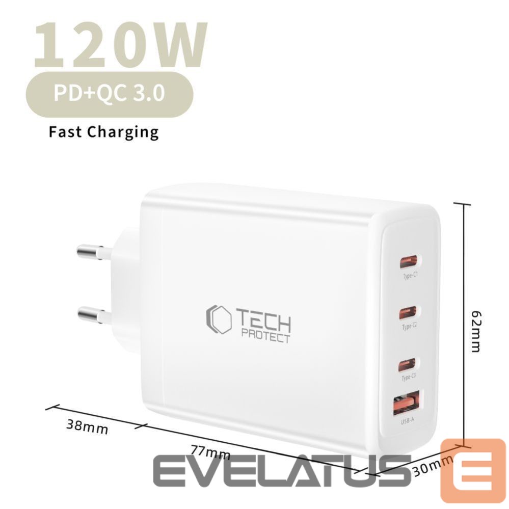 Other goods Tech-Protect Tech-Protect NC120W-GAN 4-Port 120W Wall Charger - White