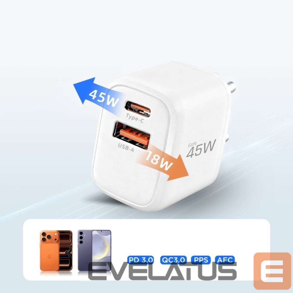 Other goods Tech-Protect Tech-Protect NCA45W-GAN 2-Port 45W Wall Charger with USB-C Cable - White