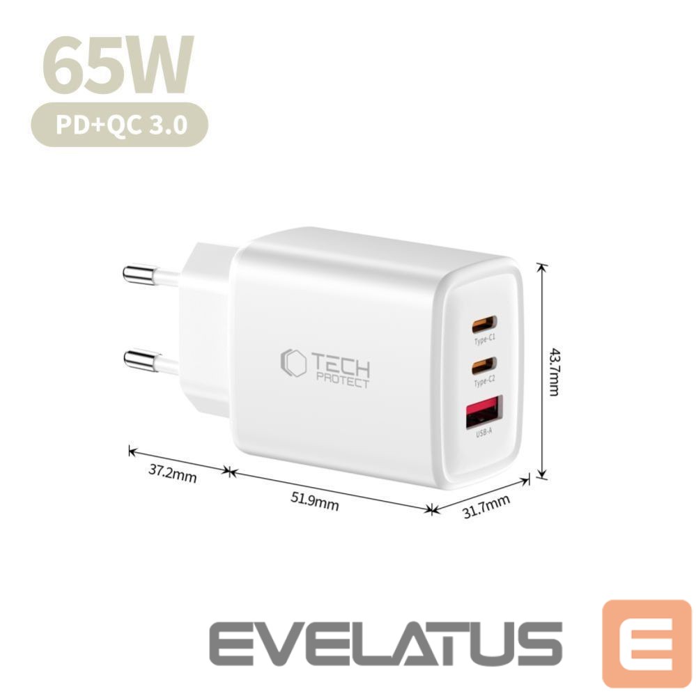 Other goods Tech-Protect Tech-Protect NCA65W-GAN 3-Port 65W Wall Charger - White