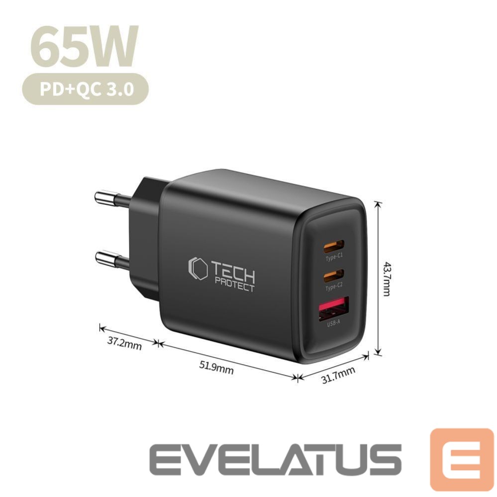 Other goods Tech-Protect Tech-Protect NCA65W-GAN 3-Port 65W Wall Charger - Black