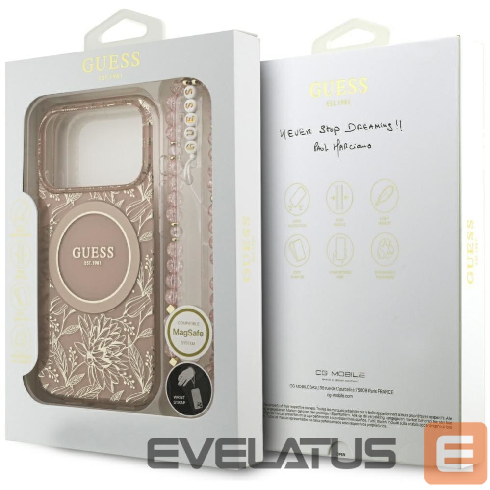 Other goods Guess Guess IML Flowers Electro Pearl Strap MagSafe Case for iPhone 17 Pro - Pink