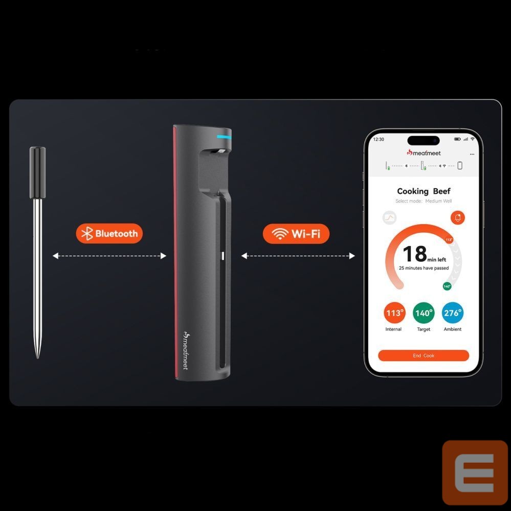 Smart device Metapen Meatmeet Pro smart kitchen thermometer with Bluetooth/WiFi app, grill, oven, smoker - black