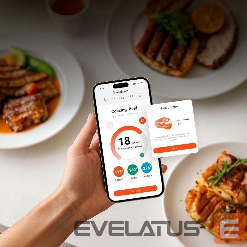 Smart device Metapen Meatmeet S Pro Kitchen Thermometer with Bluetooth App for Grill, Oven, Smoker - Gray