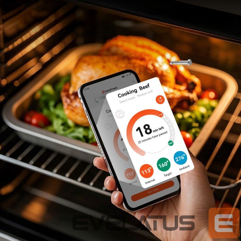 Smart device Metapen Meatmeet S Pro Kitchen Thermometer with Bluetooth App for Grill, Oven, Smoker - Gray
