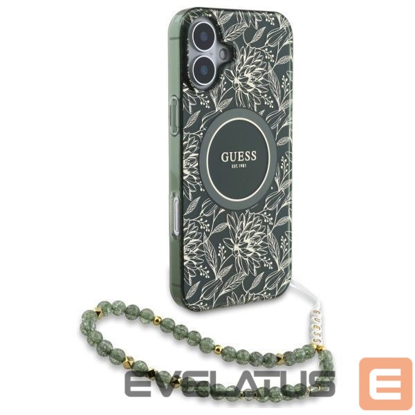 Other goods Guess Guess IML Flowers Allover Electro With Pearl Strap MagSafe case for iPhone 16 - green