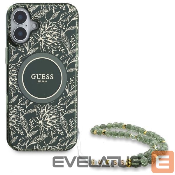 Other goods Guess Guess IML Flowers Allover Electro With Pearl Strap MagSafe case for iPhone 16 - green