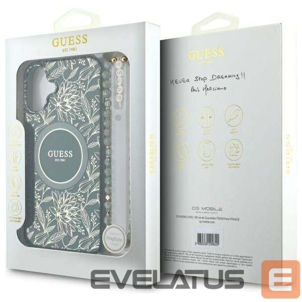 Other goods Guess Guess IML Flowers Allover Electro With Pearl Strap MagSafe case for iPhone 16 - green