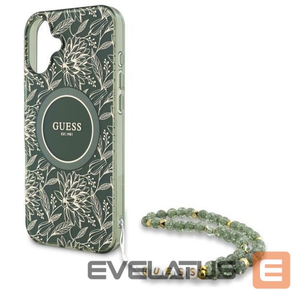 Other goods Guess Guess IML Flowers Allover Electro With Pearl Strap MagSafe case for iPhone 16 - green