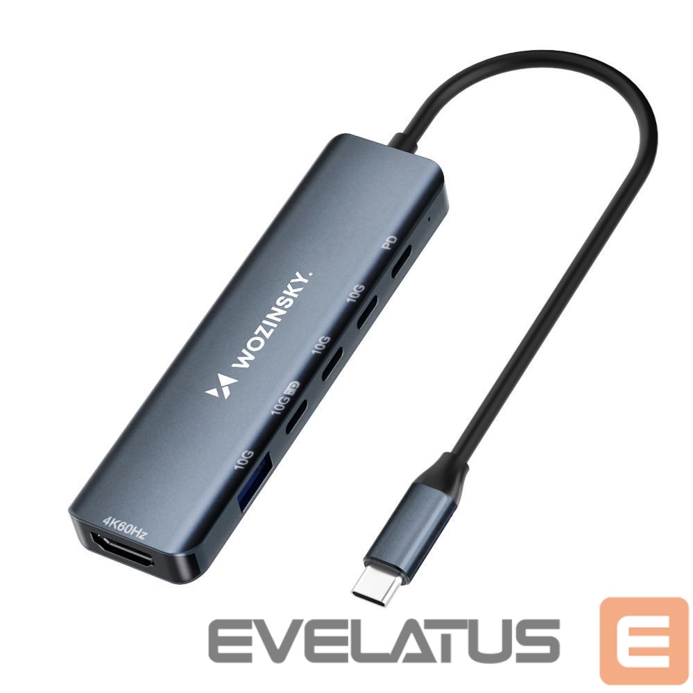 Converter Wozinsky USB-C 6 in 1 Hub Wozinsky WHBC10Y4S Multifunctional, Aluminum, with 25 cm Cable - Gray