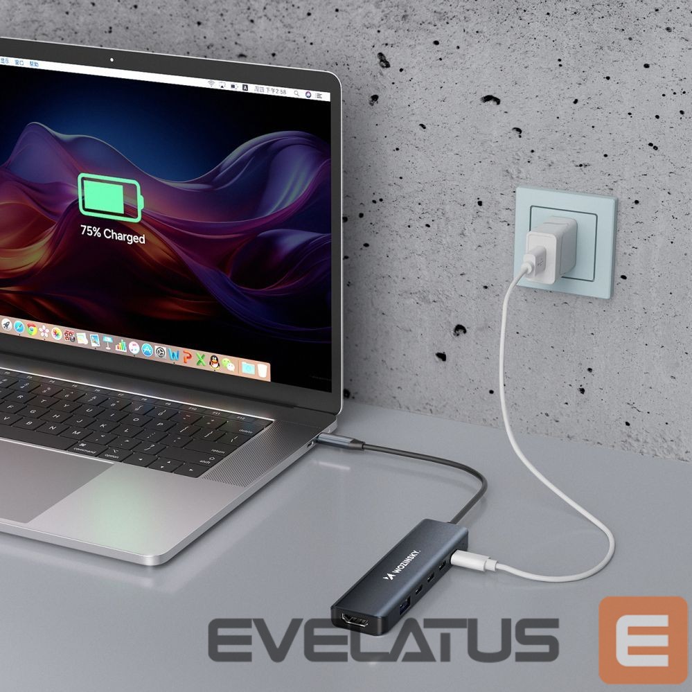 Converter Wozinsky USB-C 6 in 1 Hub Wozinsky WHBC10Y4S Multifunctional, Aluminum, with 25 cm Cable - Gray