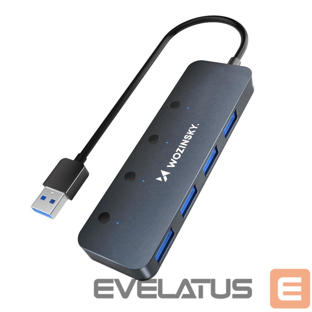 Converter Wozinsky USB-A Hub Wozinsky WHS080YSS 4 x USB-A 3.0 with individual switches, aluminum, with 30 cm cable - gray