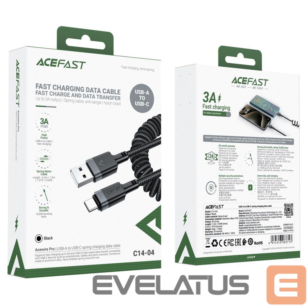 Other goods Acefast Acefast C14-04 USB-A - USB-C Cable Spring 480Mb/s 3A 1.2m - Black