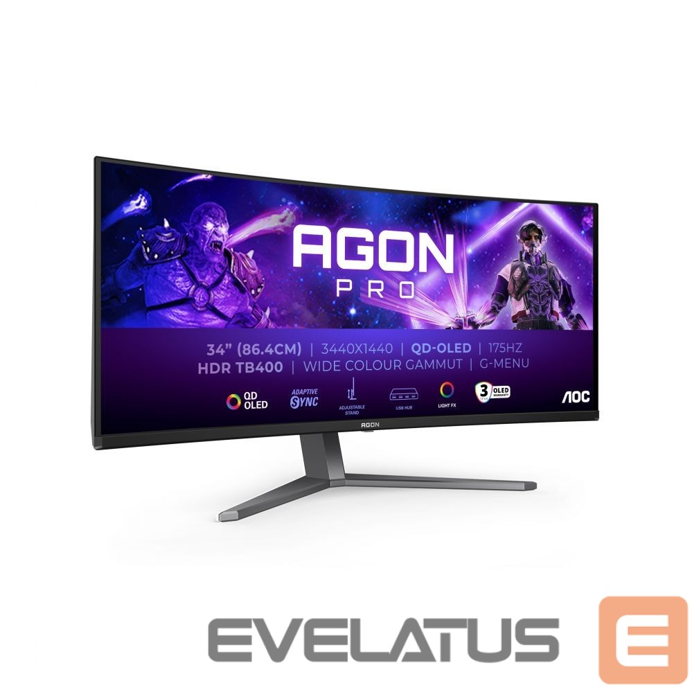 Monitor AOC AGON PRO AG346UCD | 34 " | OLED | WQHD | 21:9 | 175 Hz | 0.03 ms | 3440 x 1440 pixels | 250 cd/m² | HDMI ports quantity 2