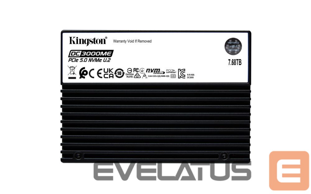 Hard drive SSD Kingston SSD||SSD series DC3000ME|7.68TB|NVMe|NAND flash technology 3D TLC|Write speed 10000 MBytes/sec|Read speed 14000 MBytes/sec|Form Factor U.2|TBW 14.016 TB|MTBF 2000000 hours|SEDC3000ME/7T6