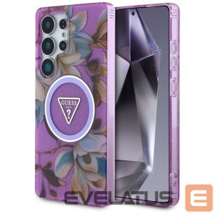 Back panel cover Guess  Guess Glitter Flowers Triangle Buttons MagSafe case for Samsung Galaxy S25 Ultra - purple 