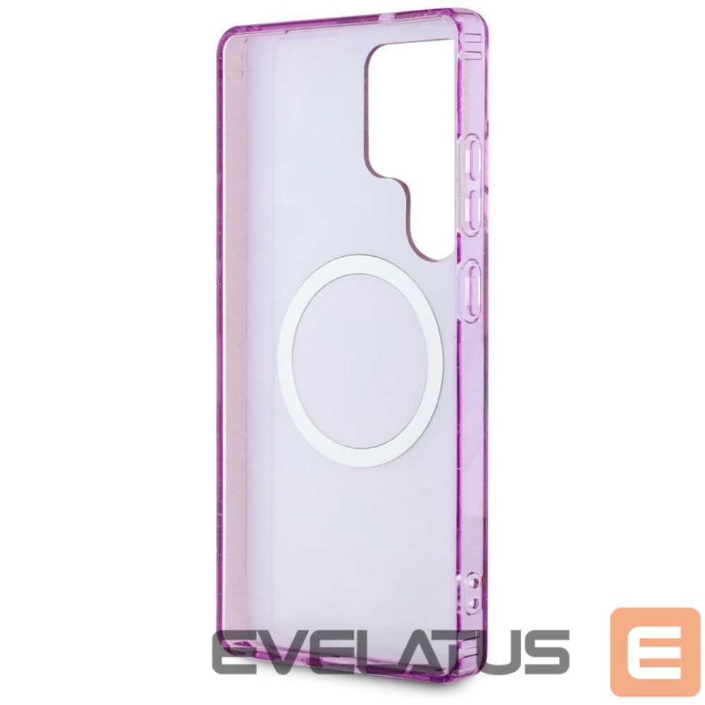 Back panel cover Guess Guess Glitter Flowers Triangle Buttons MagSafe case for Samsung Galaxy S25 Ultra - purple