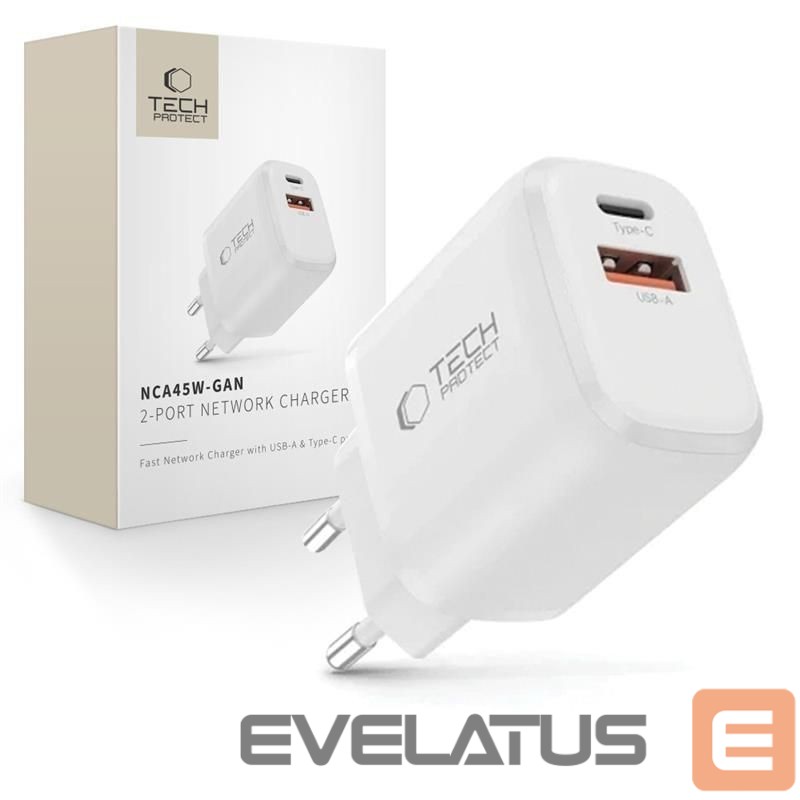 Other goods Tech-Protect Tech-Protect NCA45W-GAN 2-Port USB-C / USB-A 45W Wall Charger - White
