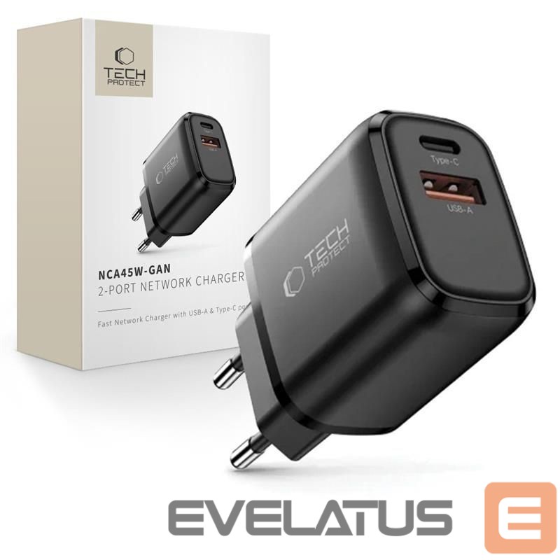 Other goods Tech-Protect Tech-Protect NCA45W-GAN 2-Port USB-C / USB-A 45W Wall Charger - Black