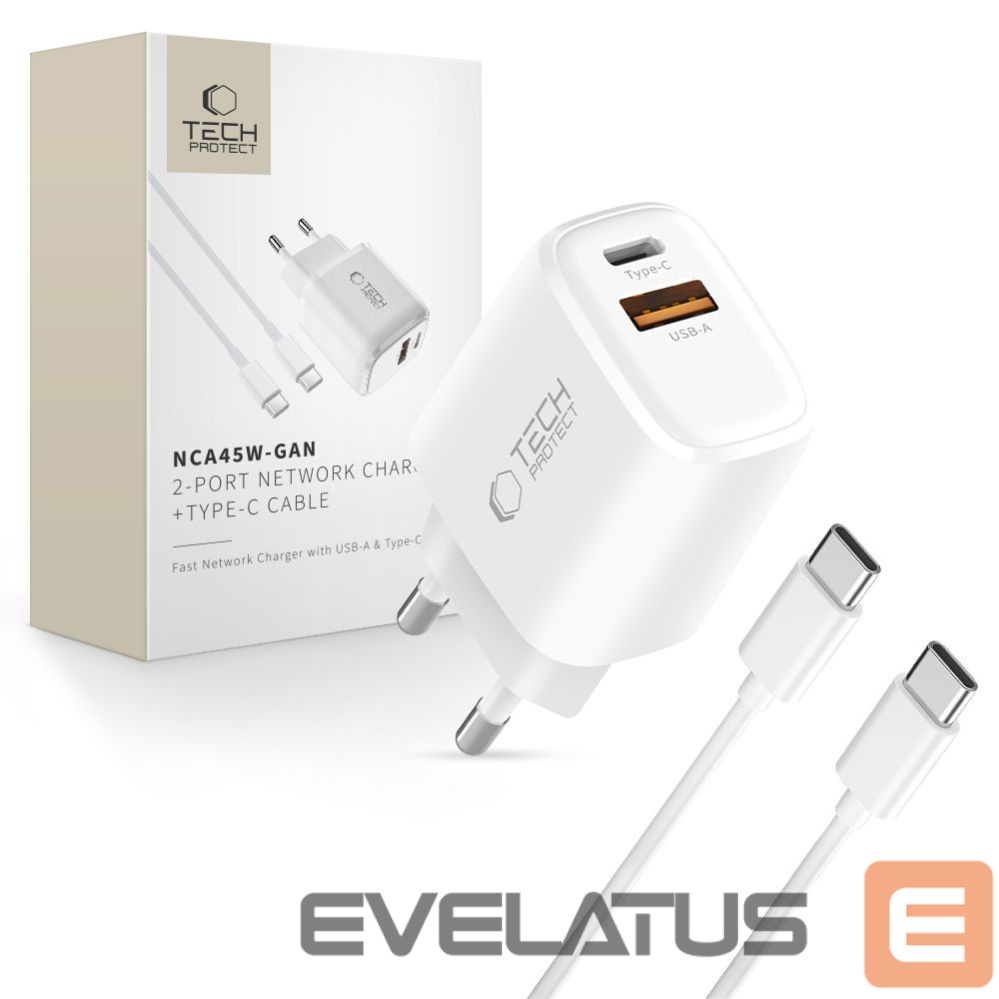 Other goods Tech-Protect Tech-Protect NCA45W-GAN 2-Port 45W Wall Charger with USB-C Cable - White