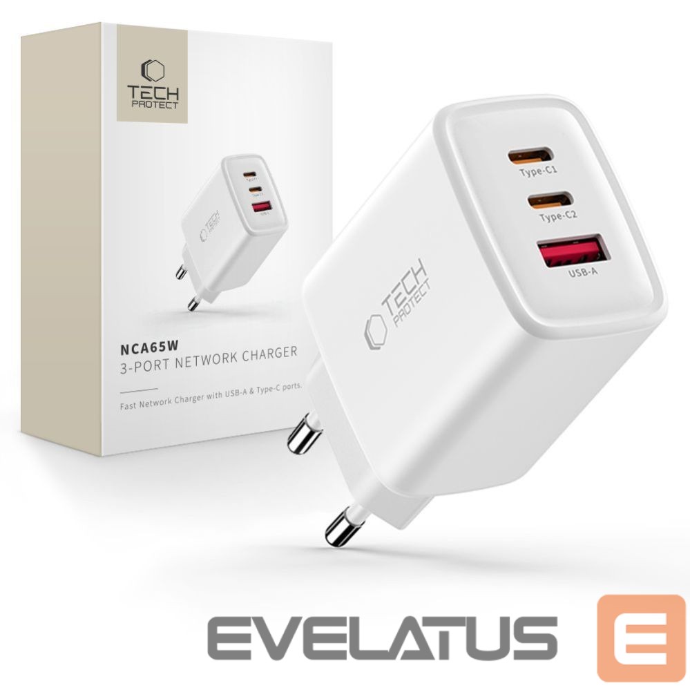 Other goods Tech-Protect Tech-Protect NCA65W-GAN 3-Port 65W Wall Charger - White