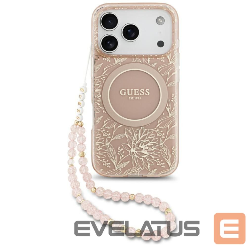 Other goods Guess Guess IML Flowers Electro Pearl Strap MagSafe Case for iPhone 17 Pro - Pink