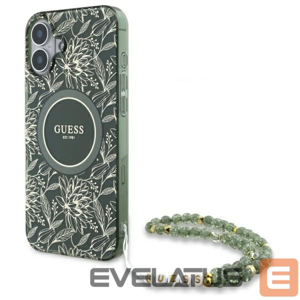 Other goods Guess Guess IML Flowers Allover Electro With Pearl Strap MagSafe case for iPhone 16 - green