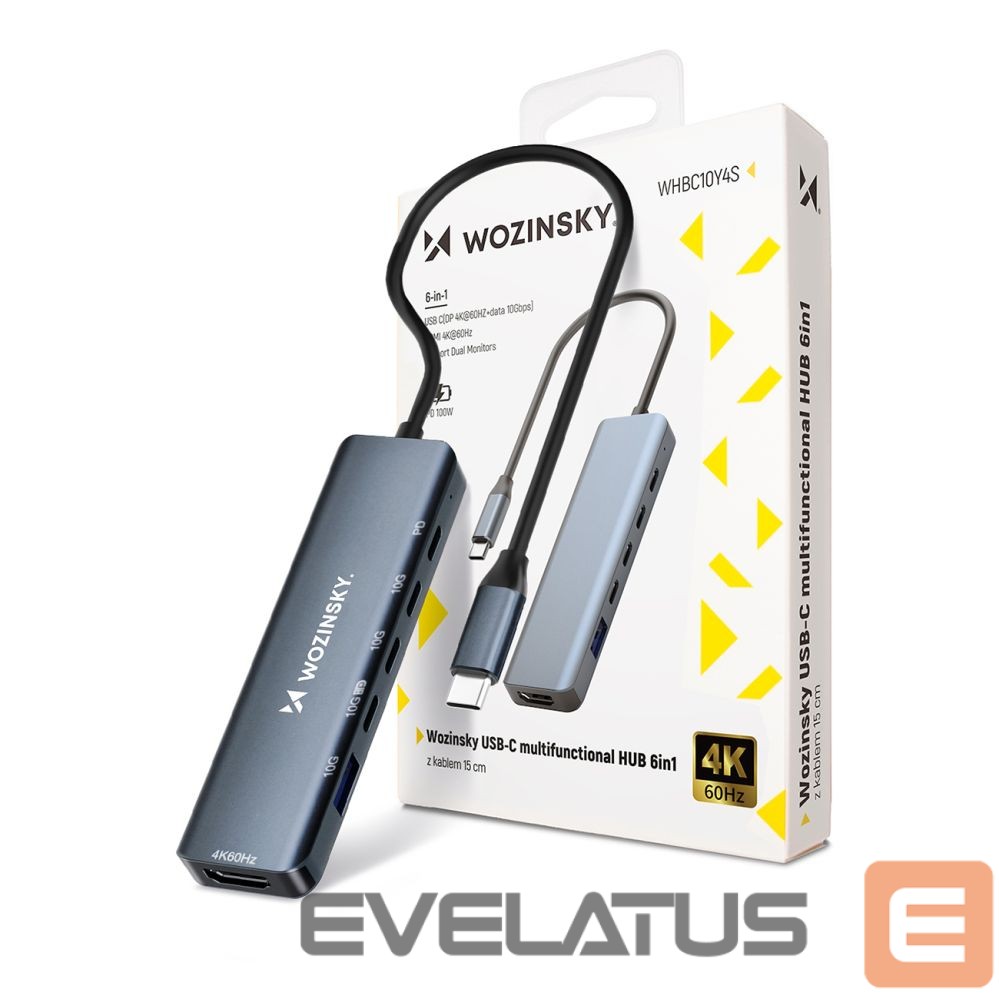Converter Wozinsky USB-C 6 in 1 Hub Wozinsky WHBC10Y4S Multifunctional, Aluminum, with 25 cm Cable - Gray
