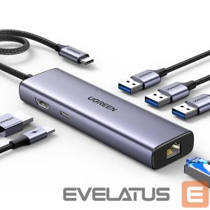 Cable Ugreen  HUB Ugreen CM512 15598 6in1 USB-C - 3x USB-A 3.0 / HDMI / RJ45 / USB-C PD - gray 