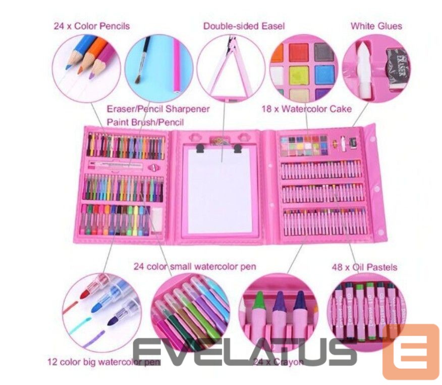 Toys Kiddyz Stationery Set 208 pcs Kids Art Kit Drawing & Painting Supplies Pink