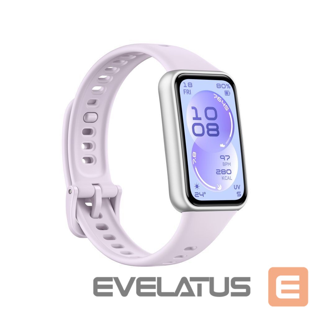 Fitness bracelet Huawei Band 11 Silver Durable Polymer Case with Purple Fluoroelastomer Strap