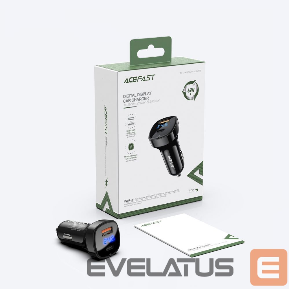 Adapter Acefast Acefast car charger 66W USB Type C / USB, PPS, Power Delivery, Quick Charge 4.0, AFC, FCP black (B4 black)