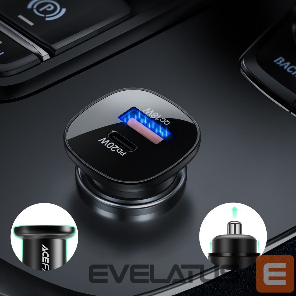 Adapter Acefast Acefast car charger 38W USB Type C / USB, PPS, Power Delivery, Quick Charge 3.0, AFC, FCP black (B1 black)