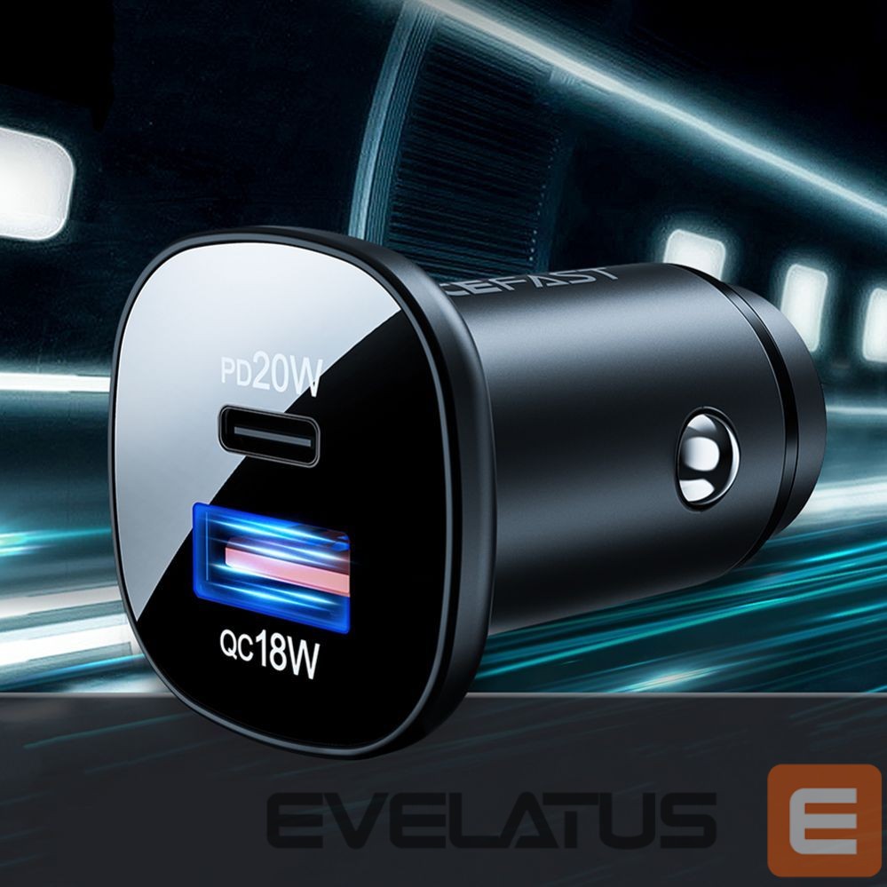 Adapter Acefast Acefast car charger 38W USB Type C / USB, PPS, Power Delivery, Quick Charge 3.0, AFC, FCP black (B1 black)