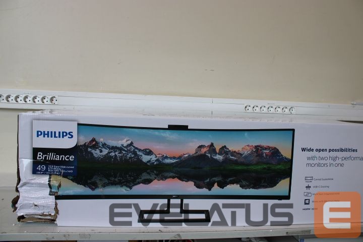 Monitor Philips SALE OUT. 499P9H/00 48,8" (124 cm) VA/32:9, 5120 x 1440, 450 cd/m2/ HDMI, USB/ Black, DAMAGED PACKAGING | SuperWide curved LCD display | 499P9H/00 | 48.8 " | VA | Dual QHD | 32:9 | 70 Hz | 5 ms | 5120 x 1440 pixels | 450 cd/m² | Headphone out | HDMI ports quantity 2 | Black | DAMAGED PACKAGING