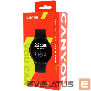 Smart watches Canyon  CANYON Lollypop SW-63, Smart watch, 1.3inches IPS full touch screen, Round watch, IP68 waterproof, multi-sport mode, BT5.0, compatibility with iOS and android, black, Host: 25.2*42.5*10.7mm, Strap: 20*250mm, 45g 