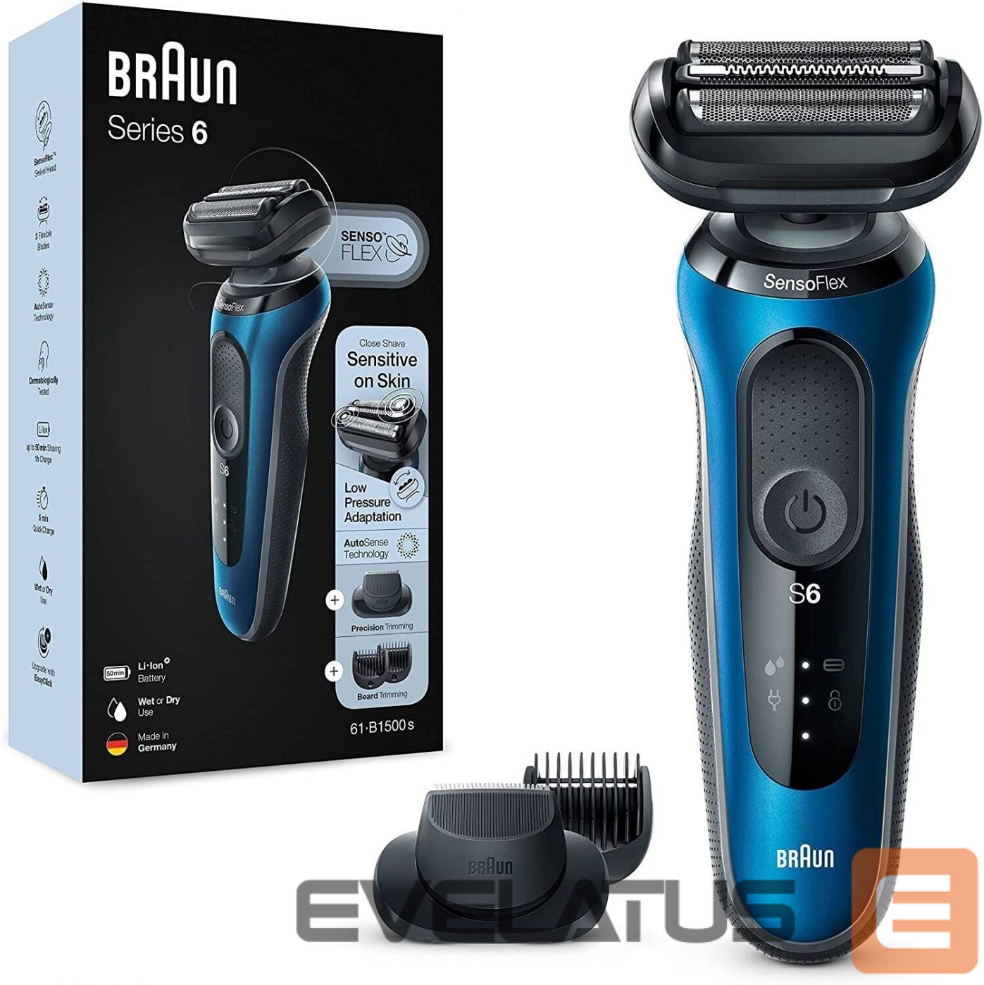 Razor Braun Shaver 61-B1500s Operating time (max) 50 min, Wet & Dry, Blue/Black