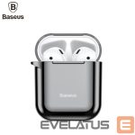 Back panel cover Baseus  Metallic Shining Ultra-thin Silicone Protector Case with Hook for Airpods 1 / 2 Black