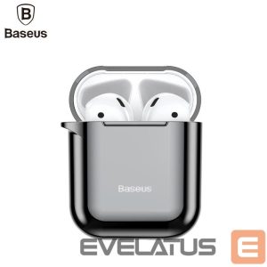 Back panel cover Baseus  Metallic Shining Ultra-thin Silicone Protector Case with Hook for Airpods 1 / 2 Black