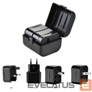 Adapter iLike  CP TR1 Network 3in1 Multi-Adapter UK 3-Pin - Euro 2pin - US (USA) - Asia + Storage Case Black