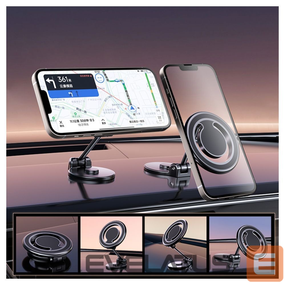 Auto holder iLike C62 Metal Panel Fix Universal Magnetic magsafe Ring size Smartphone adjustable holder Black