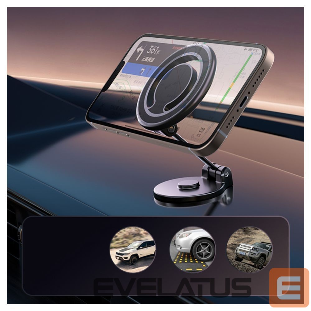 Auto holder iLike C62 Metal Panel Fix Universal Magnetic magsafe Ring size Smartphone adjustable holder Black