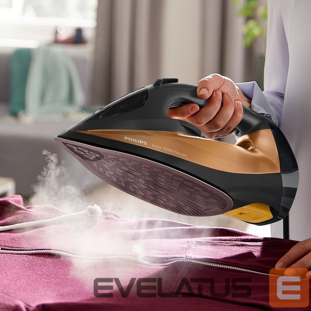 Iron Philips DST7040/80 7000 series | Steam Iron | 2800 W | Water tank capacity 300 ml | Continuous steam 50 g/min | Steam boost performance 250 g/min | Black/Gold