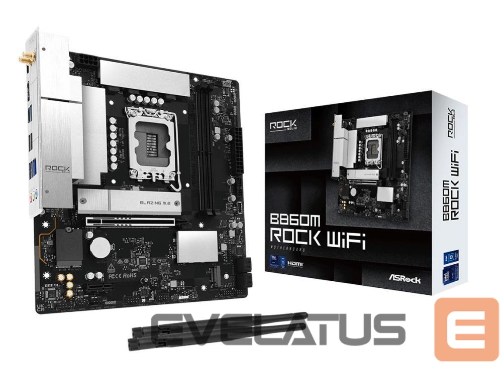Motherboard for Intel processors Asrock Mainboard||Intel B860|LGA 1851 (Socket V1)|micro ATX|RAM DDR5-SDRAM|2xSlots|Wi-Fi Yes|Bluetooth Yes|1xNumber of M.2 (M) slots|B860MROCKWIFI