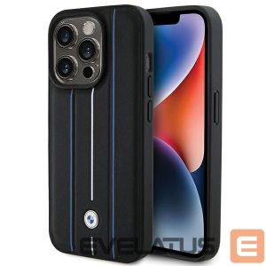 Other goods BMW  BMW Leather Stamp Blue Line Case for iPhone 15 Pro Max - Black 