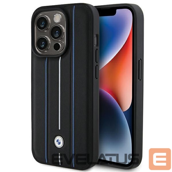 Other goods BMW BMW Leather Stamp Blue Line Case for iPhone 15 Pro Max - Black