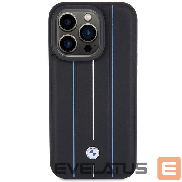 Other goods BMW BMW Leather Stamp Blue Line Case for iPhone 15 Pro Max - Black