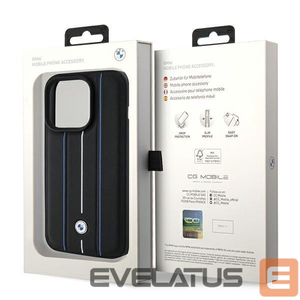 Other goods BMW BMW Leather Stamp Blue Line Case for iPhone 15 Pro Max - Black