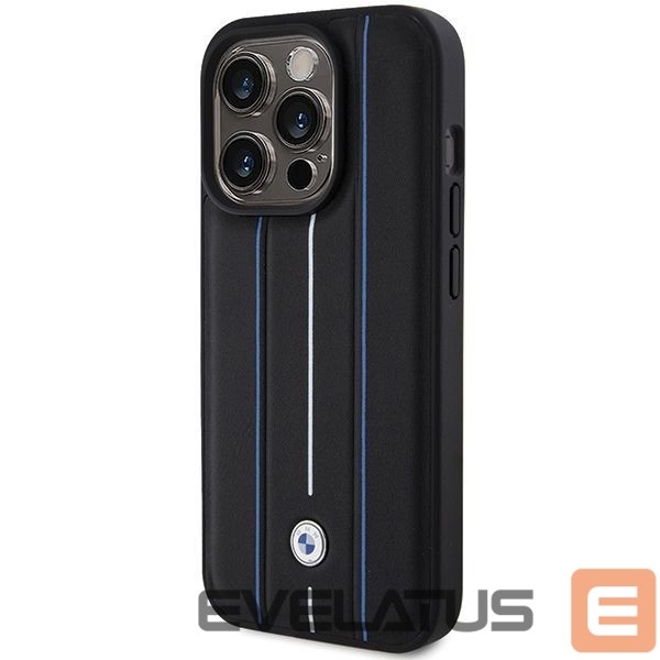 Other goods BMW BMW Leather Stamp Blue Line Case for iPhone 15 Pro Max - Black