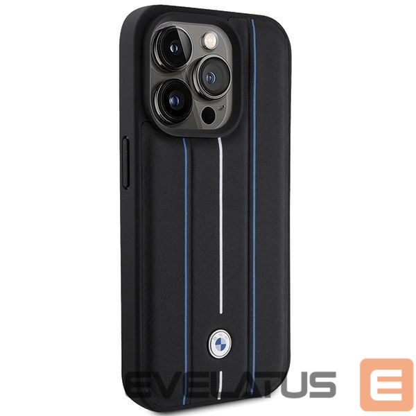Other goods BMW BMW Leather Stamp Blue Line Case for iPhone 15 Pro Max - Black