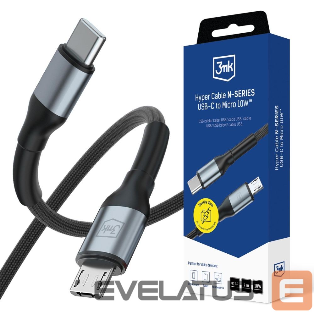 Other goods 3MK 3mk Hyper Cable N-SERIES USB-C / MicroUSB 1m QC 3.0 5V/2A 10W - black